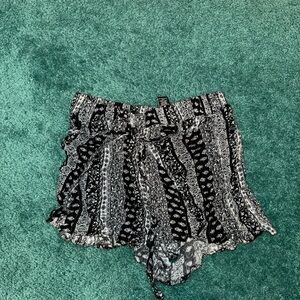 Women's Black and White Patterned Shorts